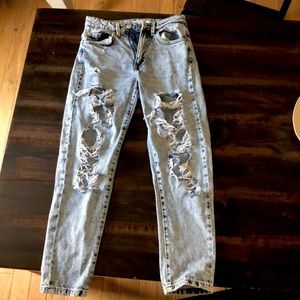 Light blue ripped mom jeans